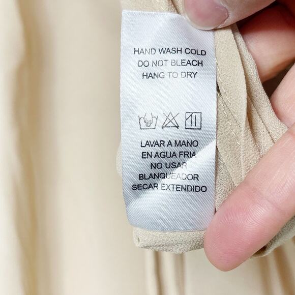 New Doe & Rae Large L Cream Pink Velvet Trim Pleated Long Sleeve Blouse Top - Picture 11 of 13